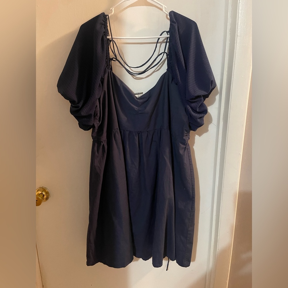 ARULA Navy Puff Sleeve Mini Dress